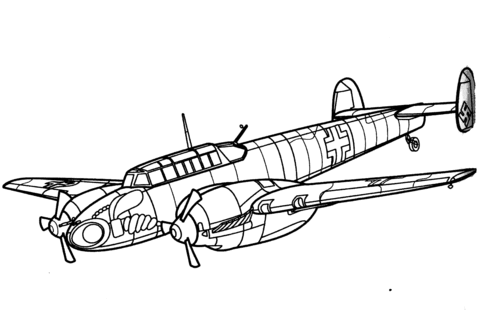 Messerschmitt Bf 110 Heavy Fighter Aircraft Coloring Page